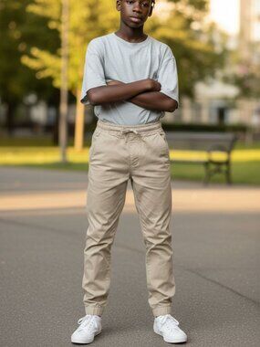 Kids Khaki Cotton Twill Elastic Waistband Joggers size 6/7Y